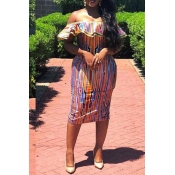 Lovely Stylish Off The Shoulder Striped Multicolor