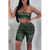 Lovely Trendy Camouflage Printed Army Green Two-pi