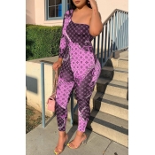 Lovely Trendy One Shoulder Purple One-piece Jumpsu