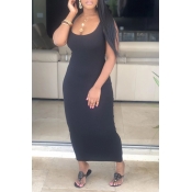 Lovely Casual U Neck Sleeveless Black Ankle Length