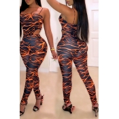 Lovely Sexy Spaghetti Straps Printed Orange Two-pi