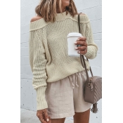 Lovely Dew Shoulder Beige Sweaters