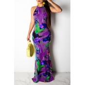 Lovely Casual Printed Purple Floor Length Dress