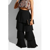 Lovely Trendy Layered Ruffle Design Black Pants