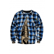 Lovely Casual Plaid Printed Blue Hoodies