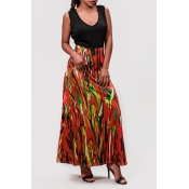 Lovely Casual Patchwork Jacinth Floor Length Dress