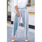 Lovely Casual Tassel Patchwork Baby Blue Jeans