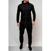 Lovely Casual Hooded Collar Black Two-piece Pants 