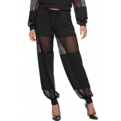 Lovely Casual Mesh Patchwork Black Pants