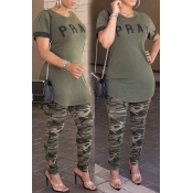 Lovely Casual Letter Printed Olive T-shirt