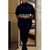 Lovely Leisure Patchwork Black Two-piece Pants Set