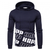 Lovely Casual Hooded Collar Printed Navy Blue Hood