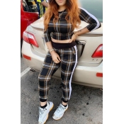 Lovely Casual Plaid Printed Black Two-piece Pants 