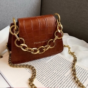 Lovely Vintage Chain Strap Brown PU Crossbody Bag