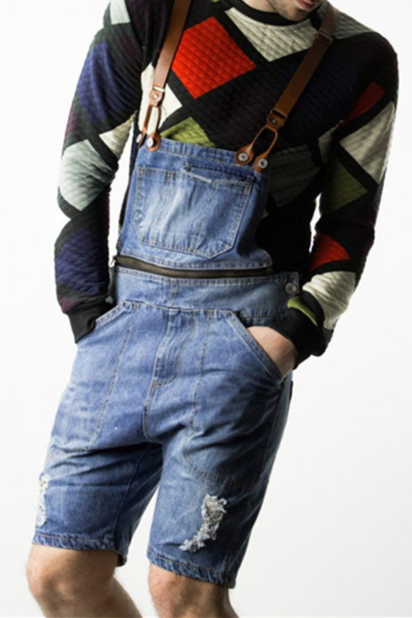 

Lovely Casual Zipper Design Blue Shorts