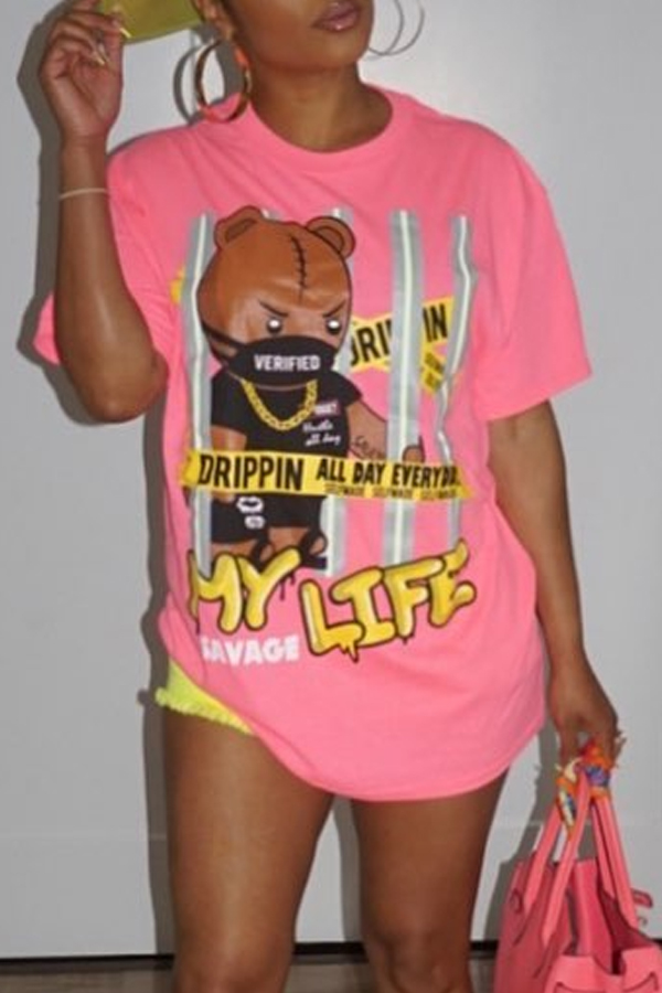 

Lovely Trendy O Neck Pink T-shirt