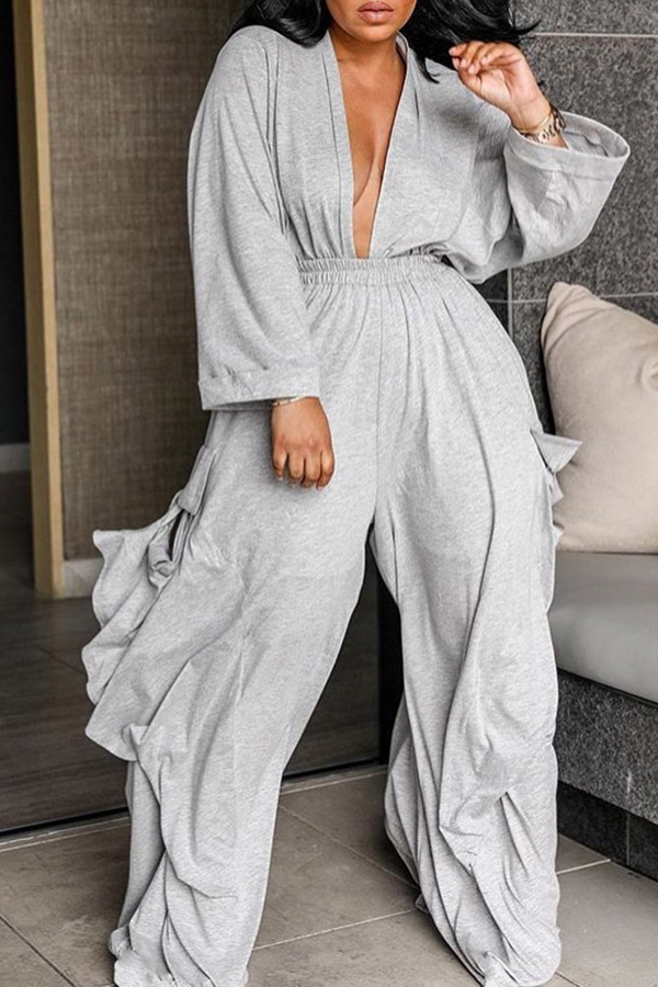 Lovely Trendy Deep V Neck Loose Green Two-piece Pants Set