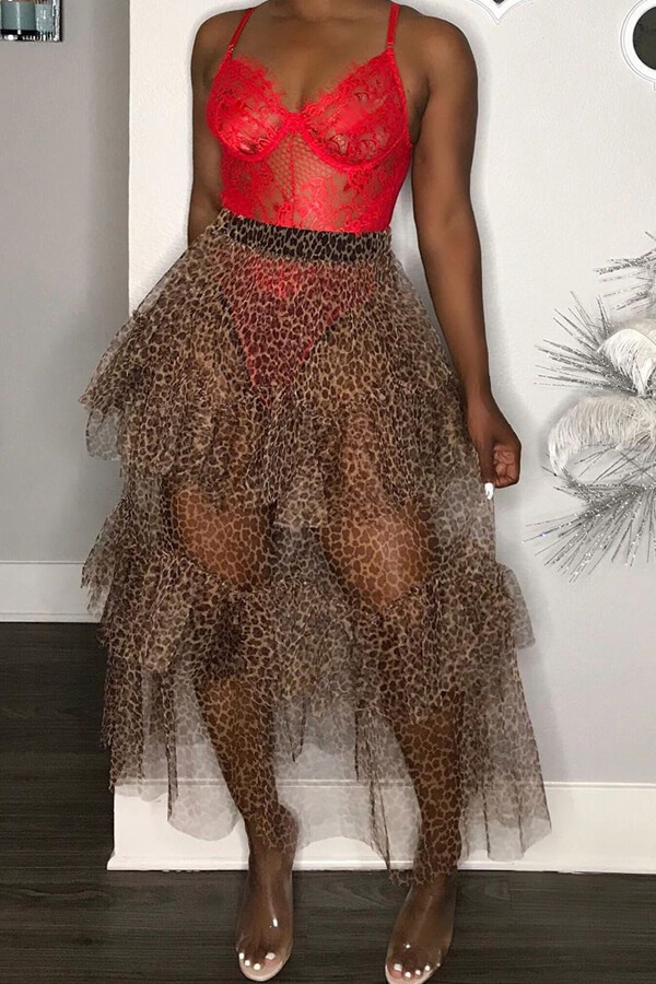 Lovely Casual Leopard Printed Ankle Length Cake Skirt