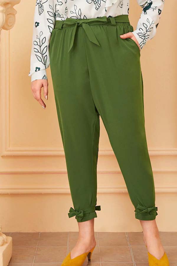 

Lovely Casual Lace-up Green Plus Size Pants