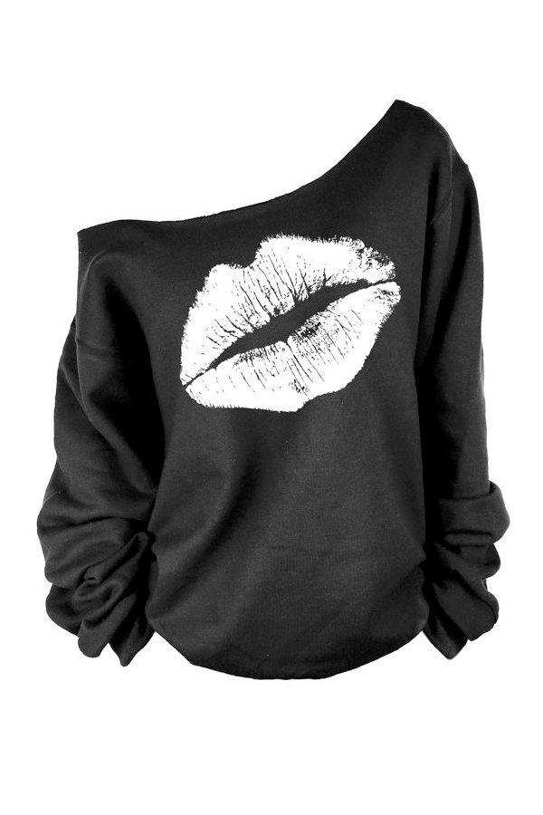 

Lovely Casual Lip Printed White Plus Size Sweatshirt Hoodie