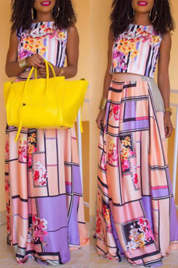 

Lovely Casual Printed Multicolor Two-piece Skirt Set, Multi