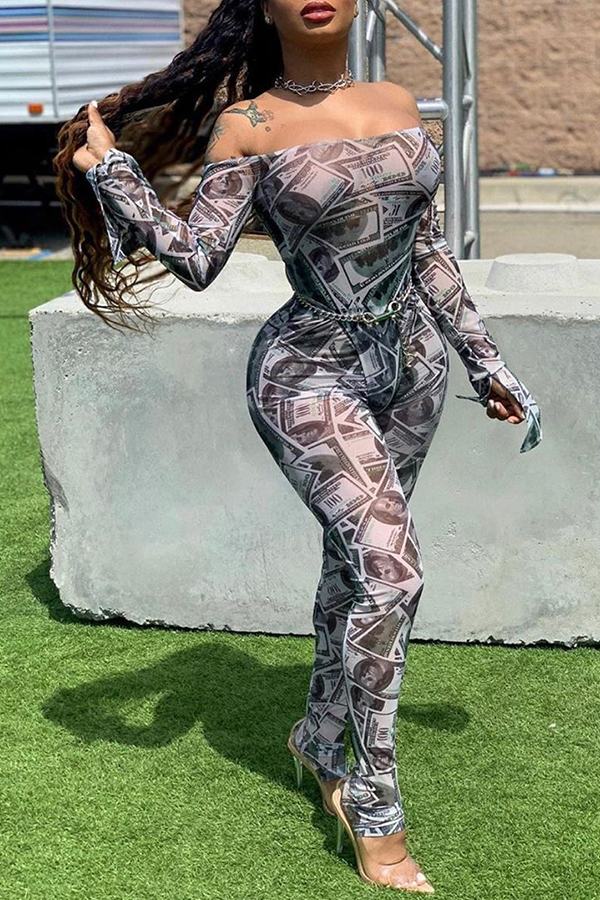 

Lovely Sexy Printed Light Grey Two-piece Pants Set
