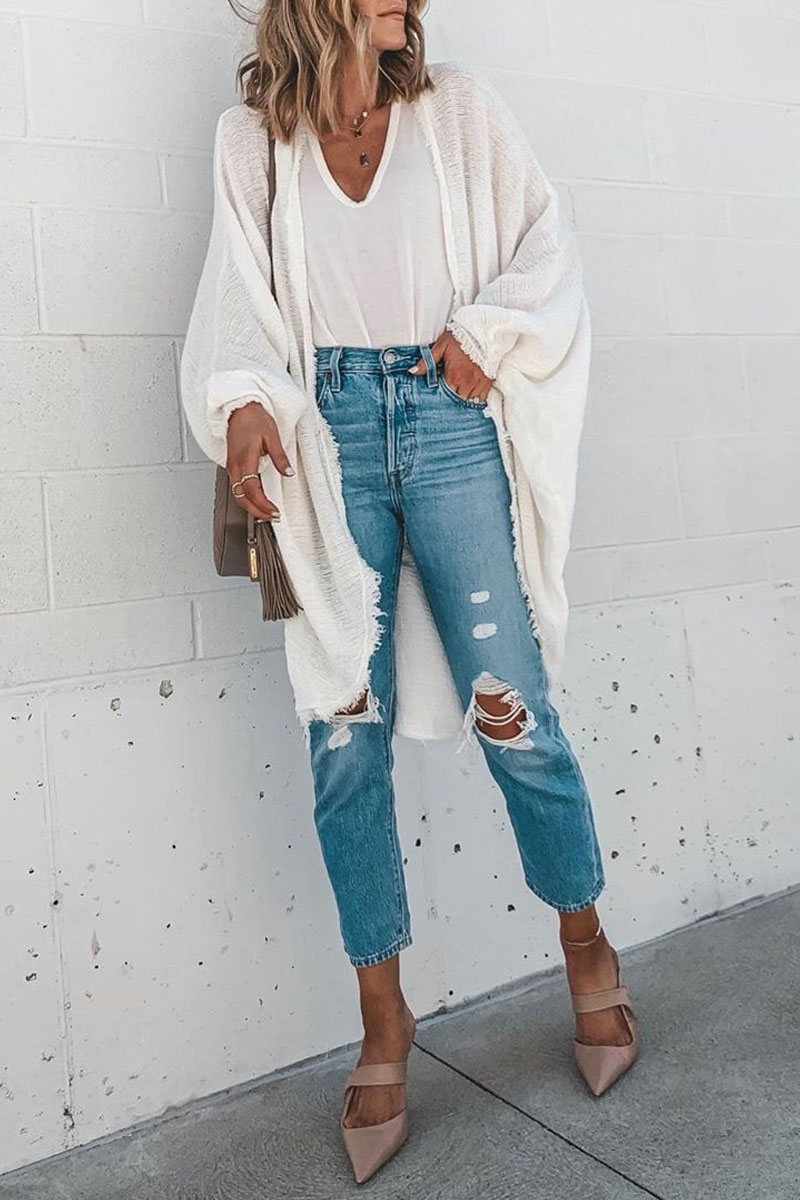 

Lovely Tassel Design White Cardigan