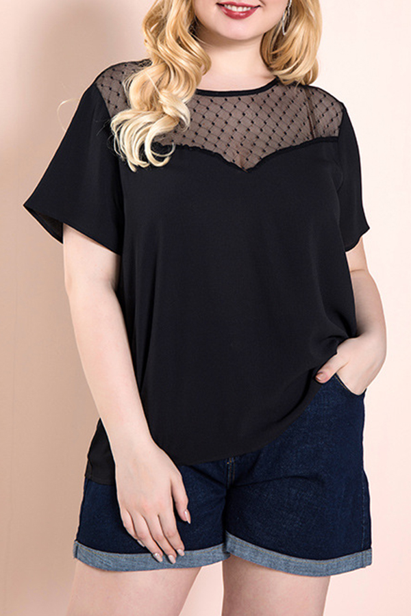 

Lovely Trendy Patchwork Black Plus Size Blouse