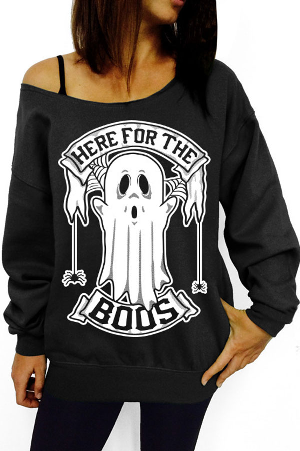 Lovely Casual Printed Black Sweatshirt Hoodies