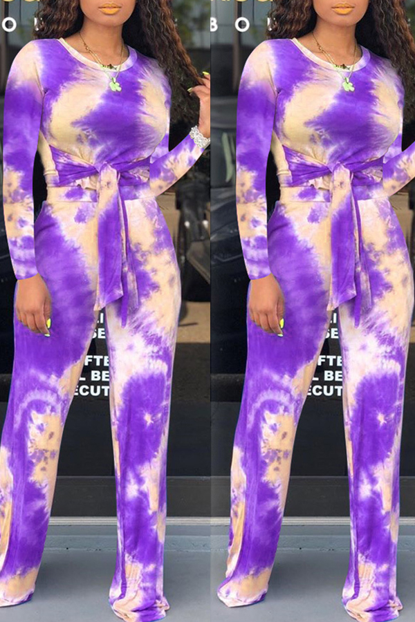 

Lovely Trendy Knot Design Purple Two-piece Pants Set