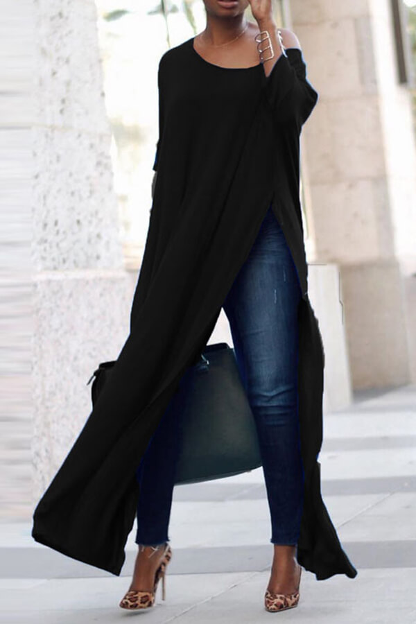 

Lovely Leisure Side Slit Black Blouse
