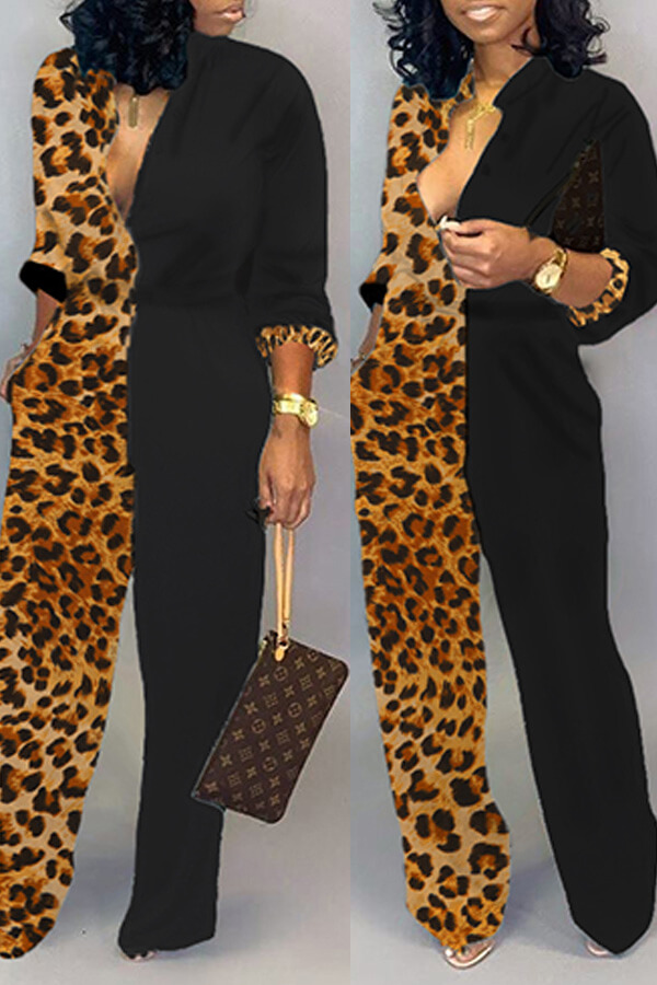 

Lovely Casual Patchwork Black One-piece Jumpsuit