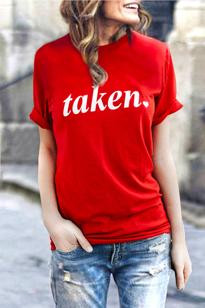 

Lovely Casual Round Neck Letters Printed Red Cotton Blends T-shirt