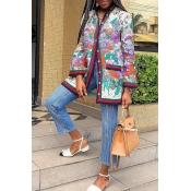 Lovely Casual Printed Patchwork Multicolor Coat