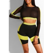 Lovely Sexy See-through Patchwork Yellow Two-piece