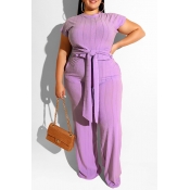 Lovely Casual Knot Design Light Purple Plus Size T