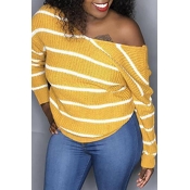 Lovely Work Deep V Neck Striped Yellow Sweaters