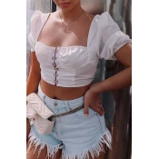 Lovely Sweet Crop Top White Blouse