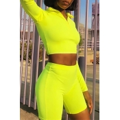 Lovely Casual Turndown Collar Green Two-piece Shor