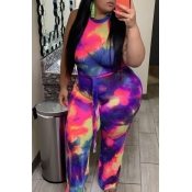Lovely Leisure Tie-dye Multicolor Plus Size One-pi