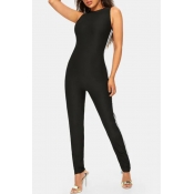 Lovely Sportswear Striped Black One-piece Jumpsuit