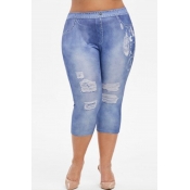 Lovely Casual Broken Holes Blue Plus Size Pants