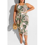 Lovely Casual Plants Printed Green Plus Size Two-p