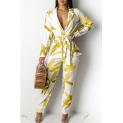 Lovely Work Turn-back Collar Printed Yellow Two-pi