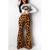 Lovely Casual Leopard Printed Brown Two-piece Pant