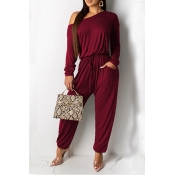 Lovely Trendy Ruffle Design Wine Red One-piece Jum