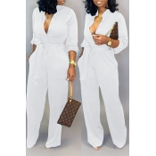 LW Work Lace-up Loose White Jumpsuit