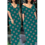 Lovely Casual Printed Green Floor Length Dress