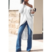 Lovely Casual Asymmetrical White Blouse