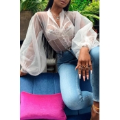 Lovely Sexy See-through White Blouse